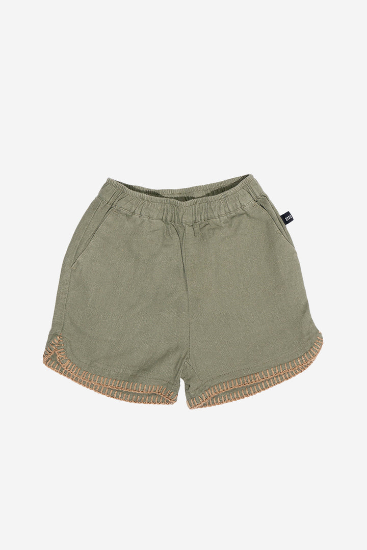 Short Cinza Con Lino Verde Kids