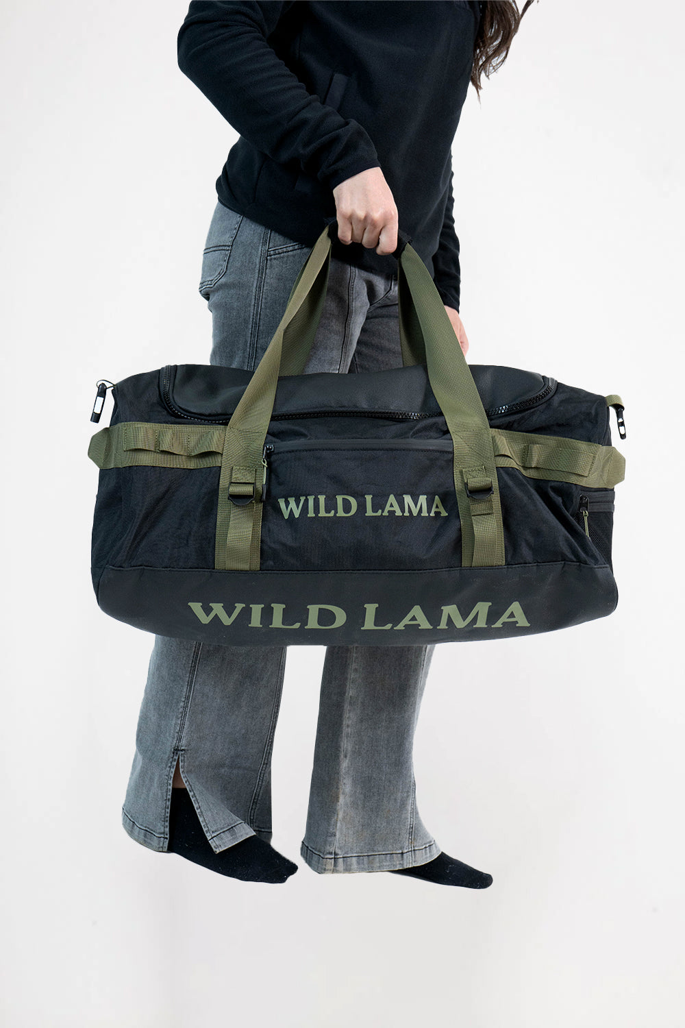 Bolso Travel Bek Reciclada Negra Verde 60L