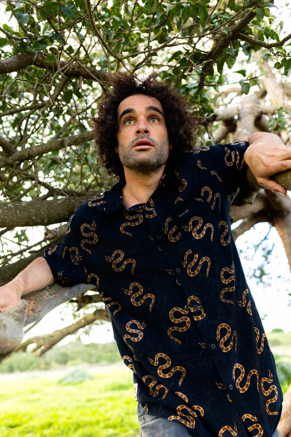 Guayabera Mero Viscosa Negra Snakes Hombre