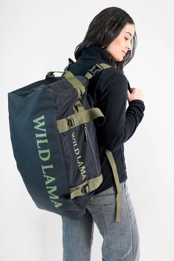 Bolso Travel Bek Reciclada Negra Verde 60L