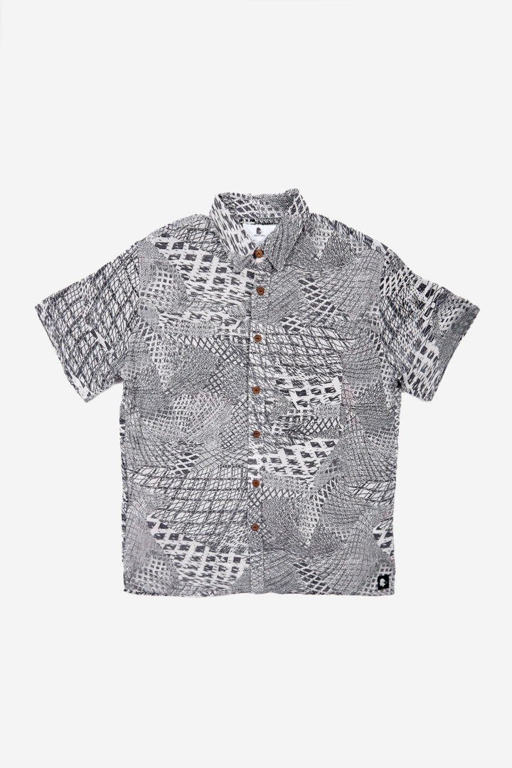 Guayabera Bunche Geométrico Blanco Negro