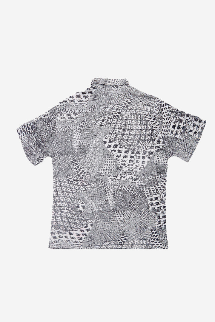 Guayabera Bunche Geométrico Blanco Negro
