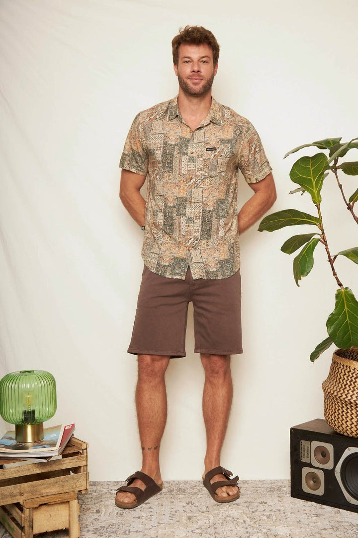 Camisa Mero Patchwork Beige Hombre