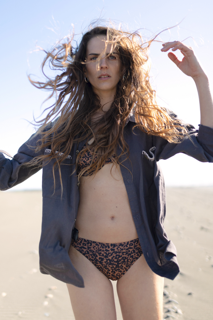 Top Bikini Floreana Reciclado Print Café Mujer