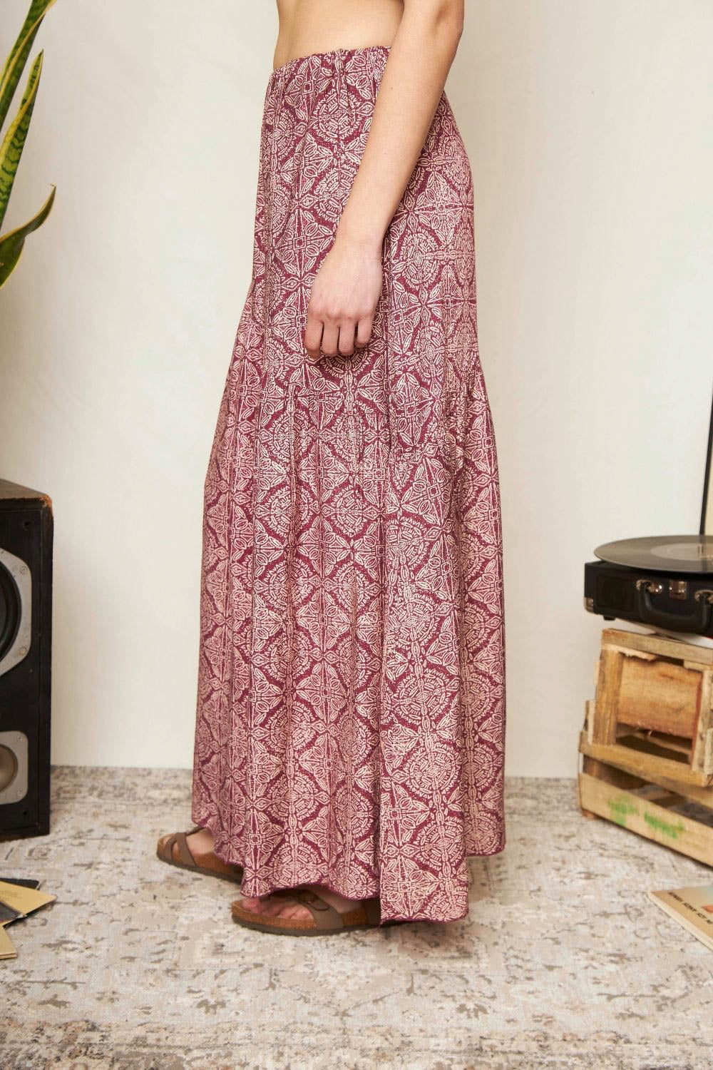 Falda Ina Print Burdeo Mujer