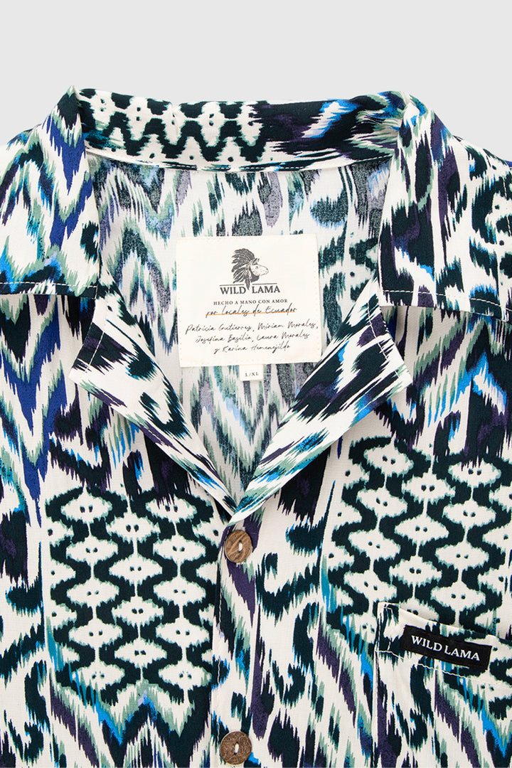 Guayabera Ecuador Print Azul Hombre
