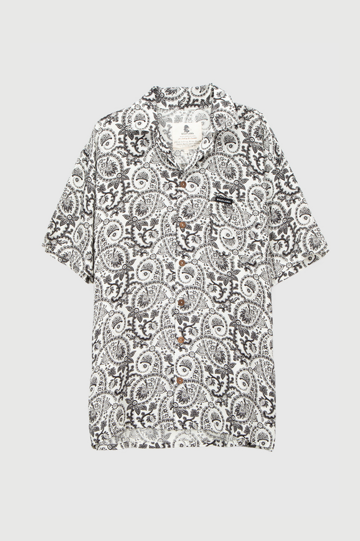 Guayabera Ecuador Paisley Blanco y Negro Hombre