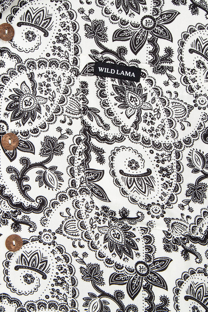 Guayabera Ecuador Paisley Blanco y Negro Hombre