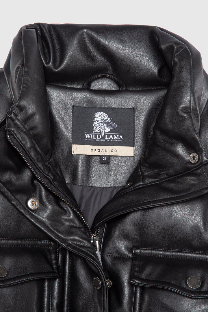 Parka Chic Puffa PU Orgánica Negra Mujer