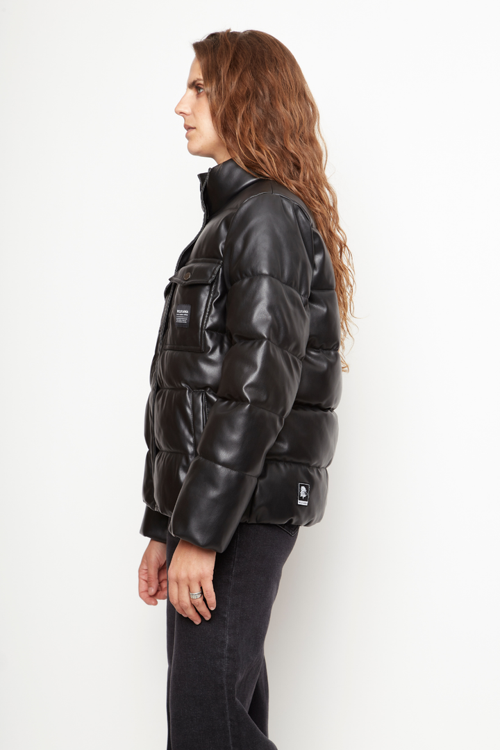Parka Chic Puffa PU Orgánica Negra Mujer