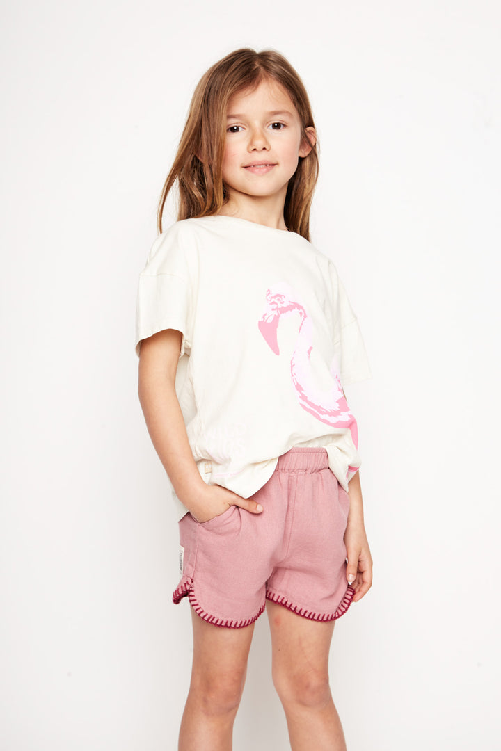 Short Cinza Con Lino Rosado Kids
