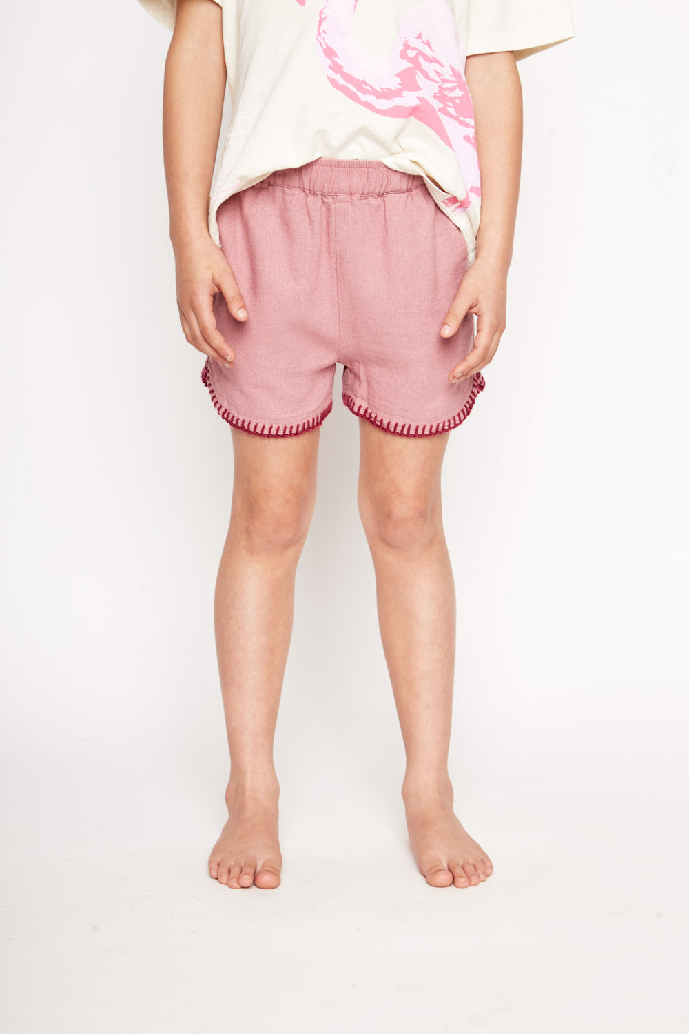 Short Cinza Con Lino Rosado Kids