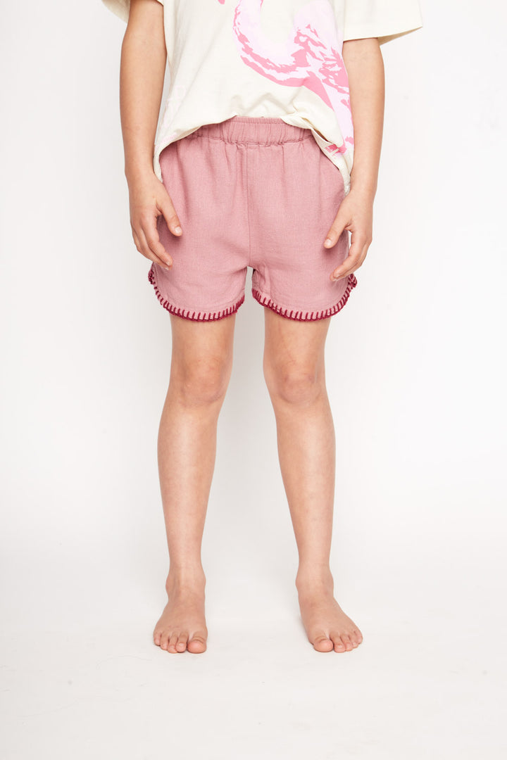 Short Cinza Con Lino Rosado Kids