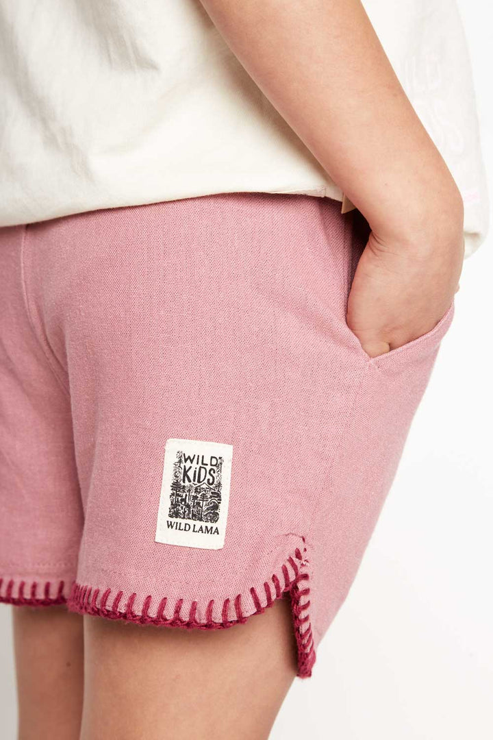 Short Cinza Con Lino Rosado Kids