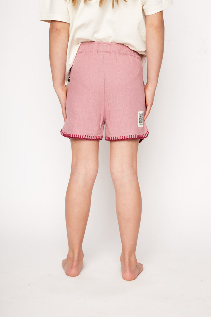 Short Cinza Con Lino Rosado Kids