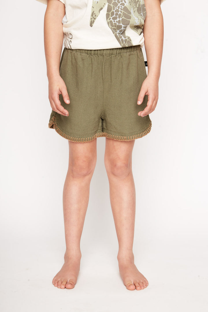 Short Cinza Con Lino Verde Kids