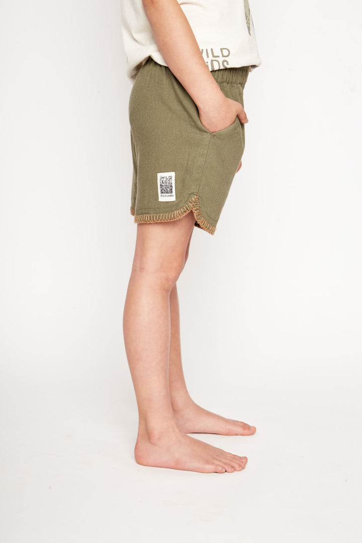 Short Cinza Con Lino Verde Kids