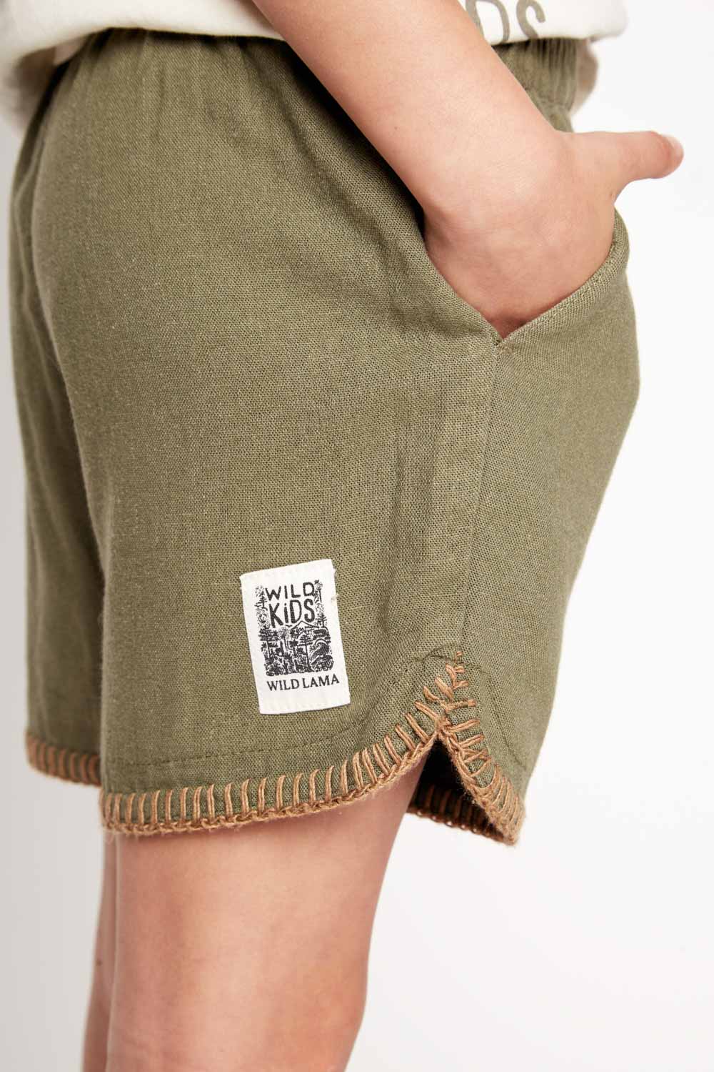 Short Cinza Con Lino Verde Kids