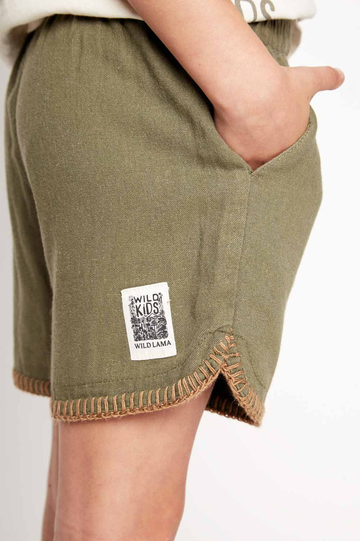 Short Cinza Con Lino Verde Kids