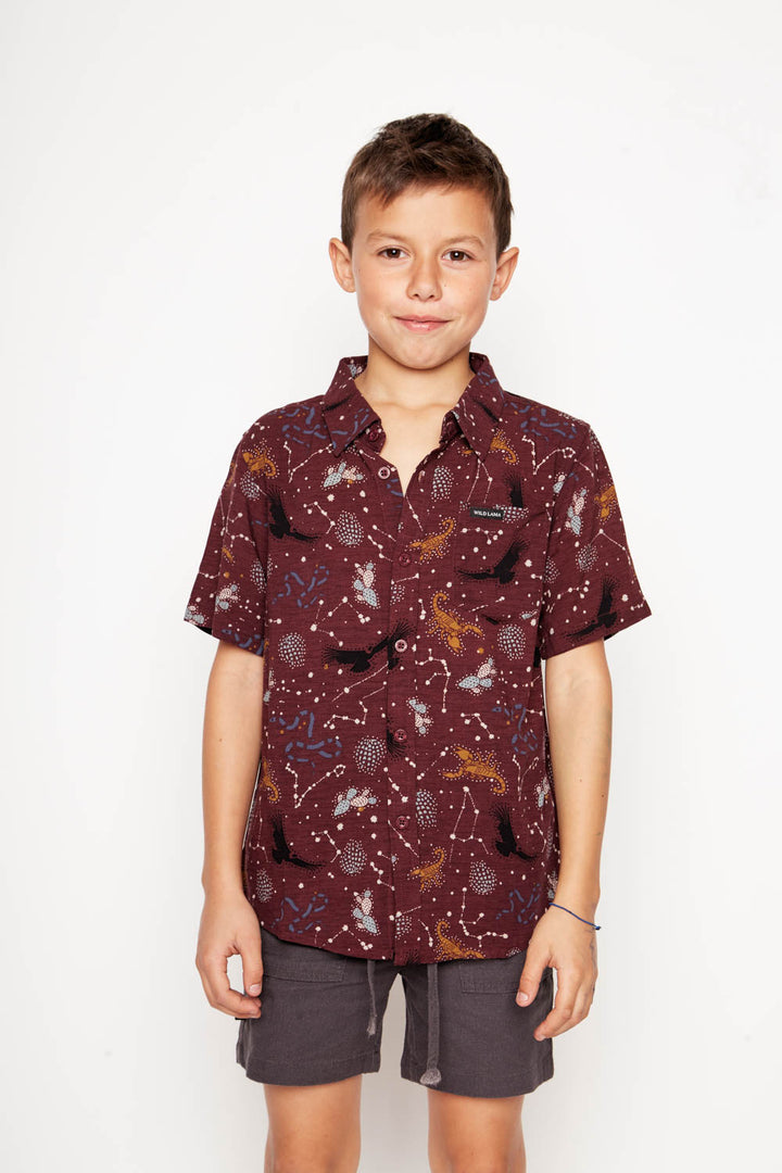 Guayabera Mero Viscosa Burdeo Kids
