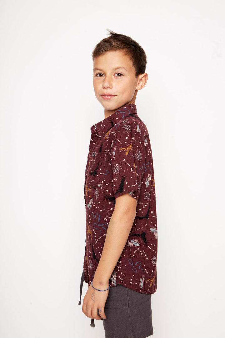 Guayabera Mero Viscosa Burdeo Kids