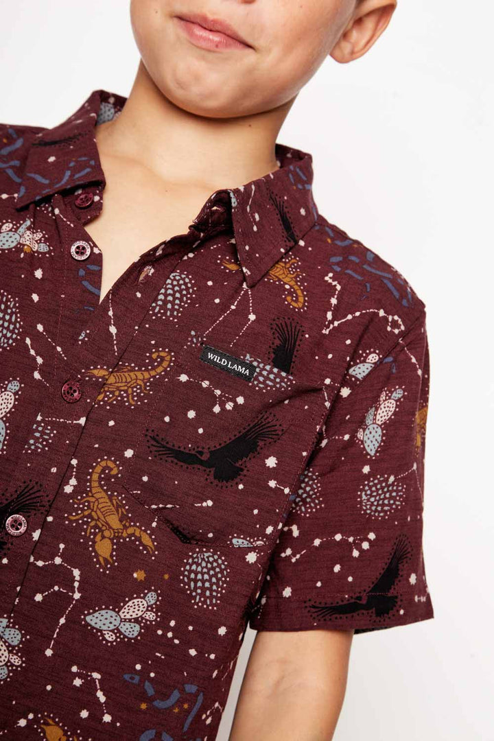 Guayabera Mero Viscosa Burdeo Kids