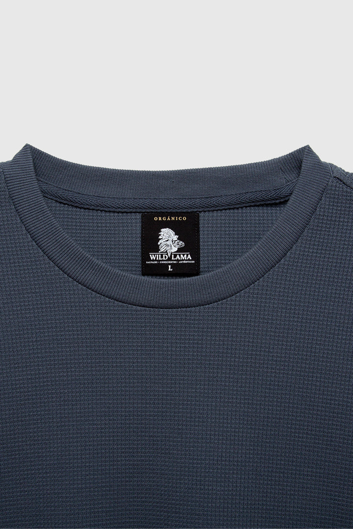 Polera Waffle Orgánica Azul Hombre