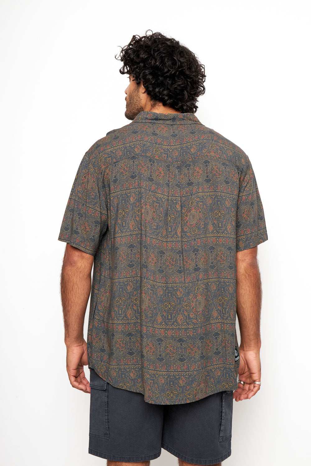 Camisa Mero Boho Azul Camel Hombre ECOVERO™