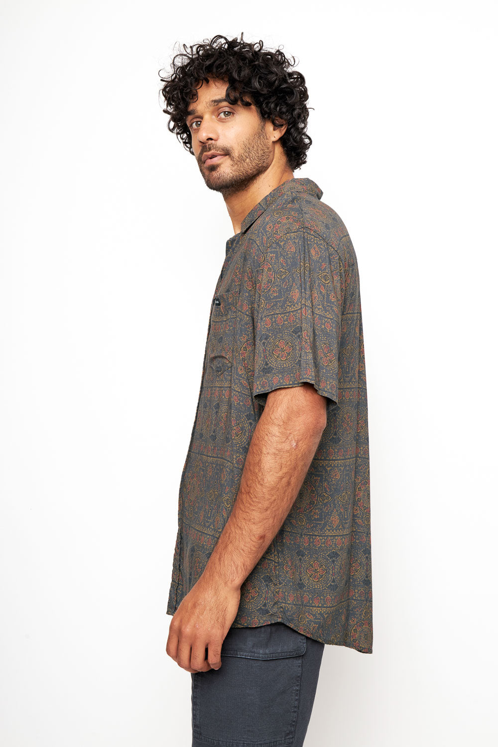 Camisa Mero Boho Azul Camel Hombre ECOVERO™
