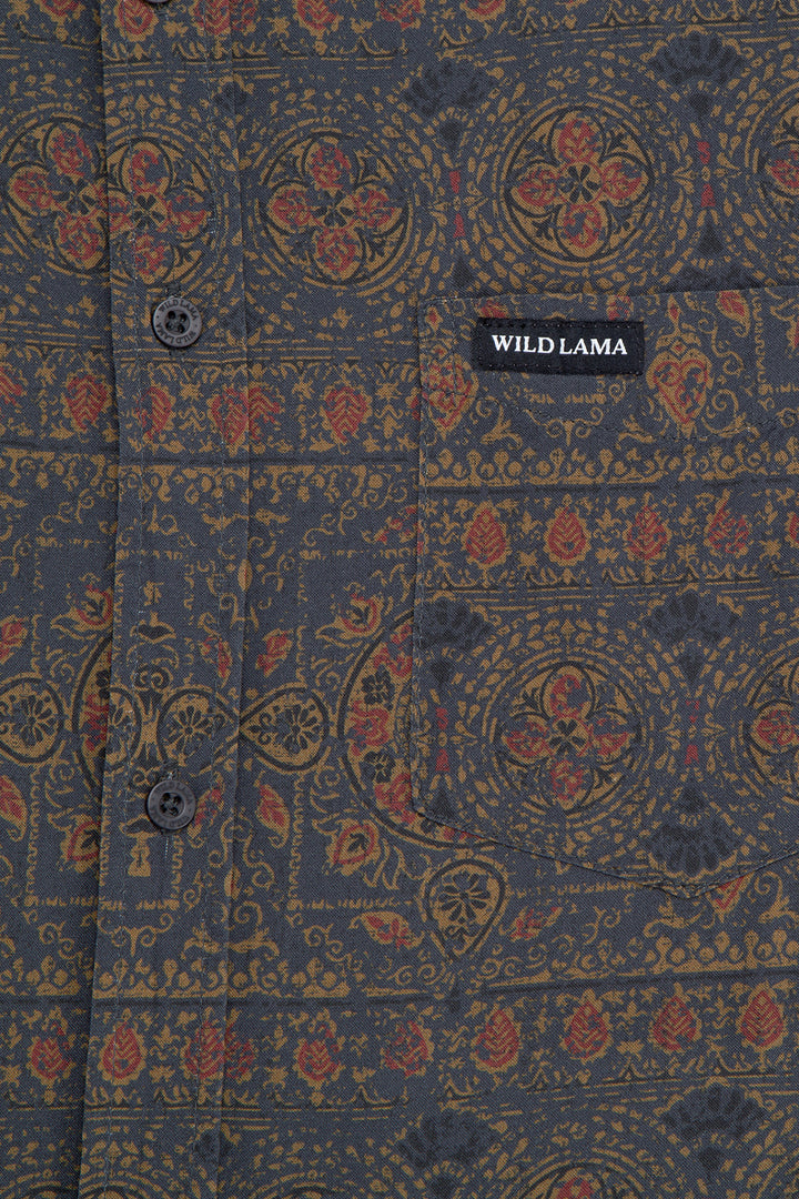Camisa Mero Boho Azul Camel Hombre ECOVERO™