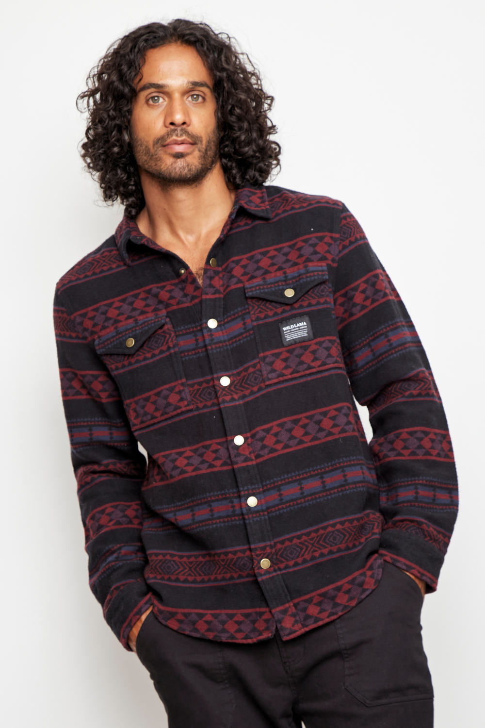 Camisa Serbal Orgánica Full Print Burdeo Hombre