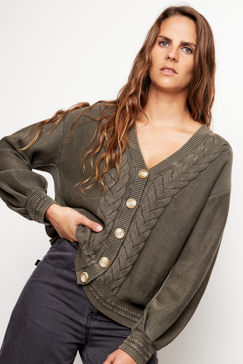 Cardigan Sani Orgánico Verde Mujer