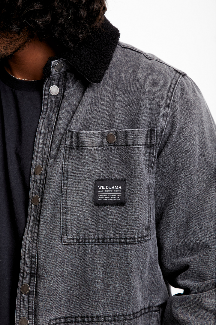 Chaqueta Ulmo Teddy Orgánica Denim Negra Hombre
