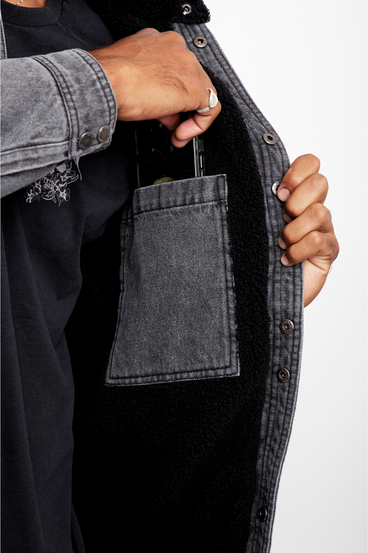Chaqueta Ulmo Teddy Orgánica Denim Negra Hombre