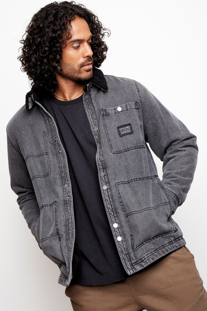 Chaqueta Ulmo Teddy Orgánica Denim Negra Hombre