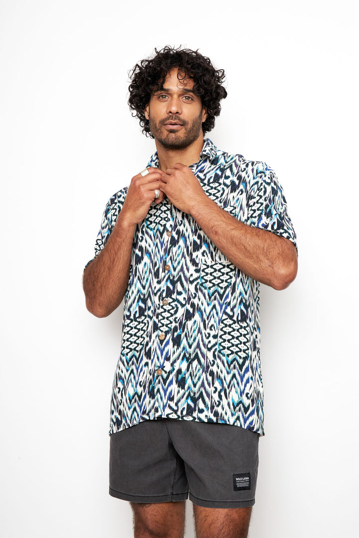 Guayabera Ecuador Print Azul Hombre