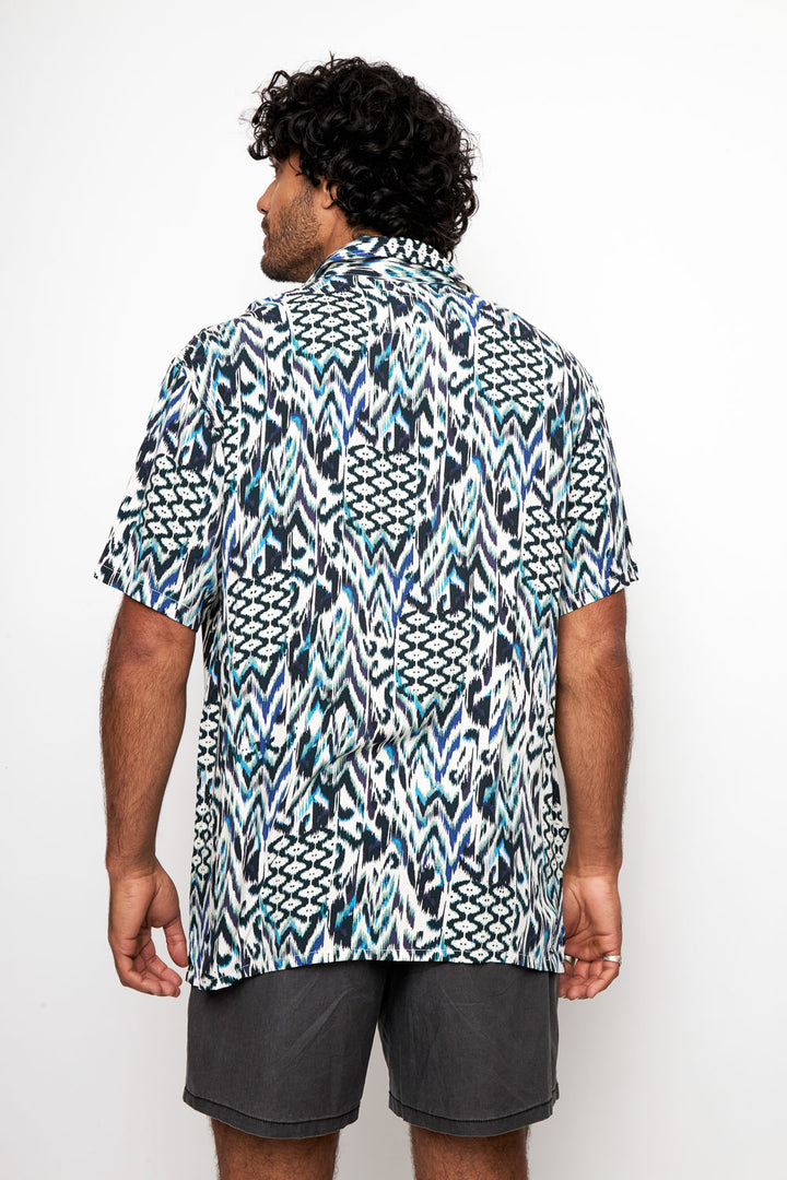 Guayabera Ecuador Print Azul Hombre