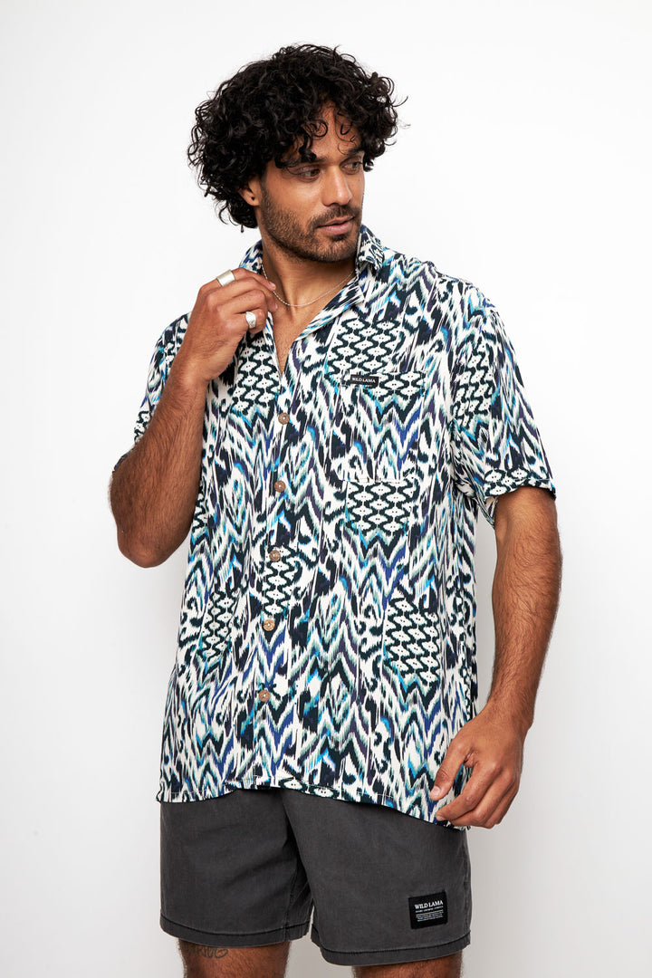 Guayabera Ecuador Print Azul Hombre