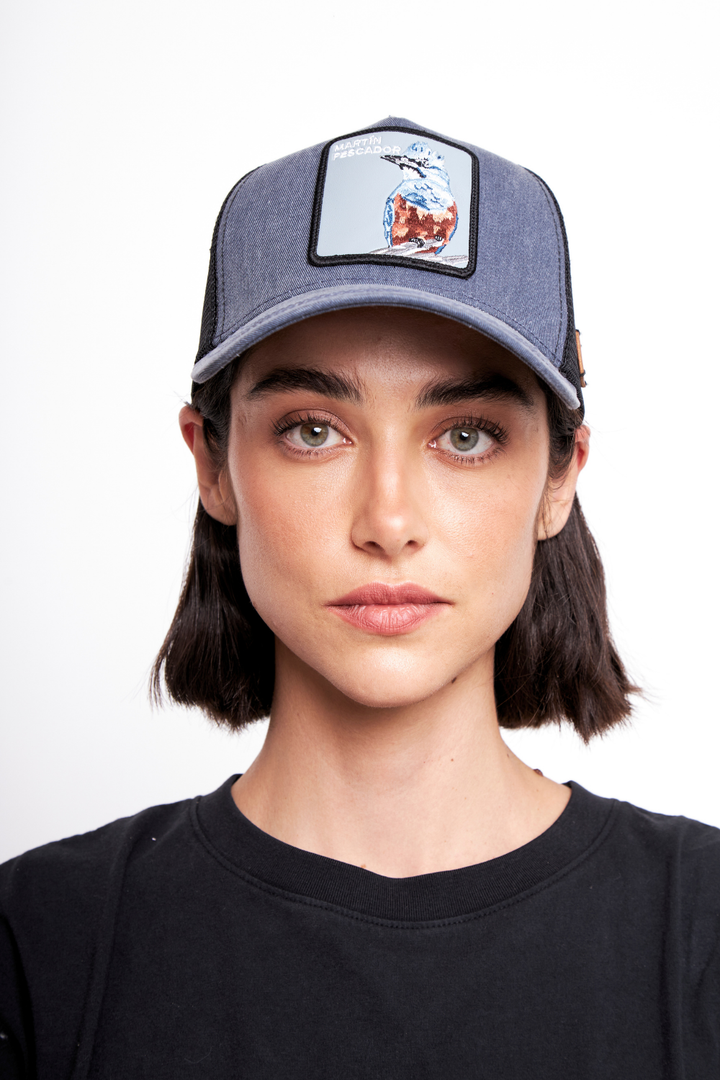 Jockey MartÍn Pescador Algodón Orgánico Azul Lavado Parche Celeste