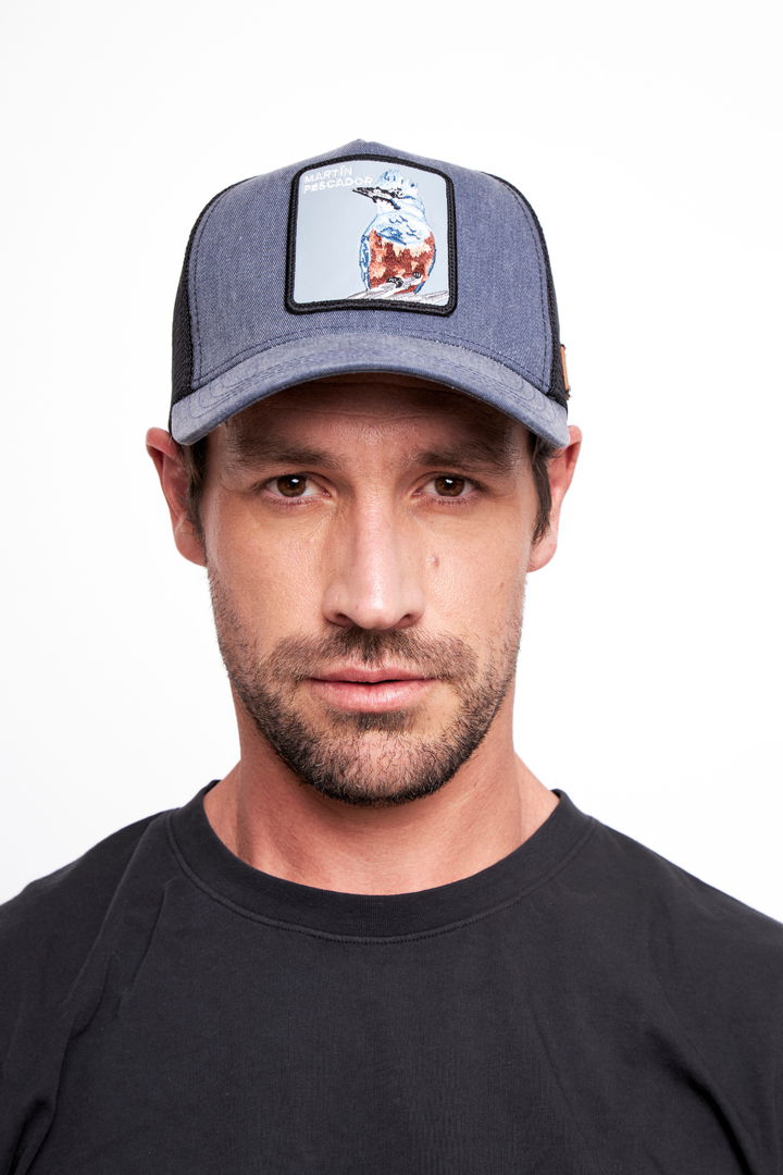 Jockey MartÍn Pescador Algodón Orgánico Azul Lavado Parche Celeste