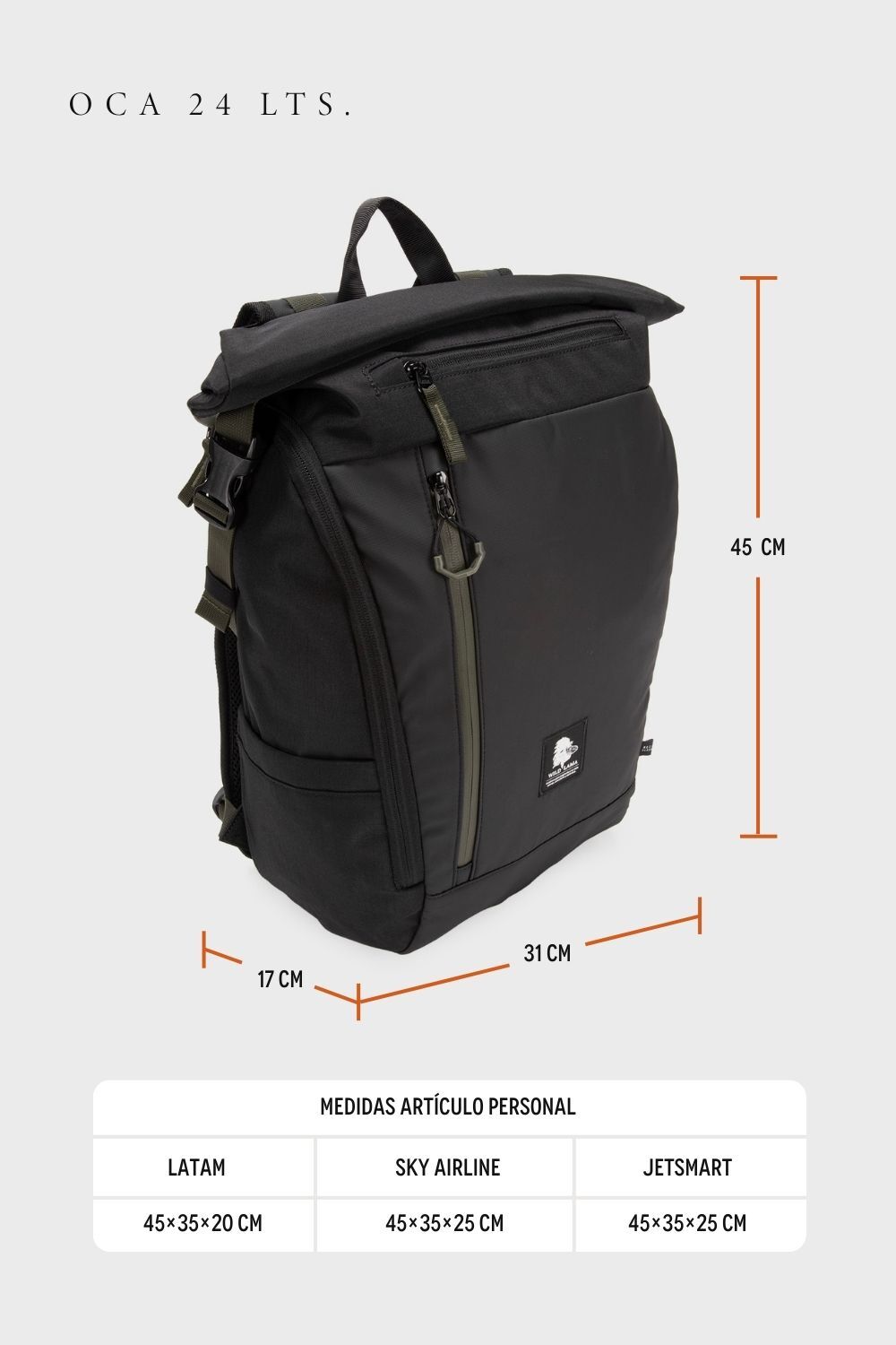 Mochila Travel Oca Reciclada Negra 24 Lts.