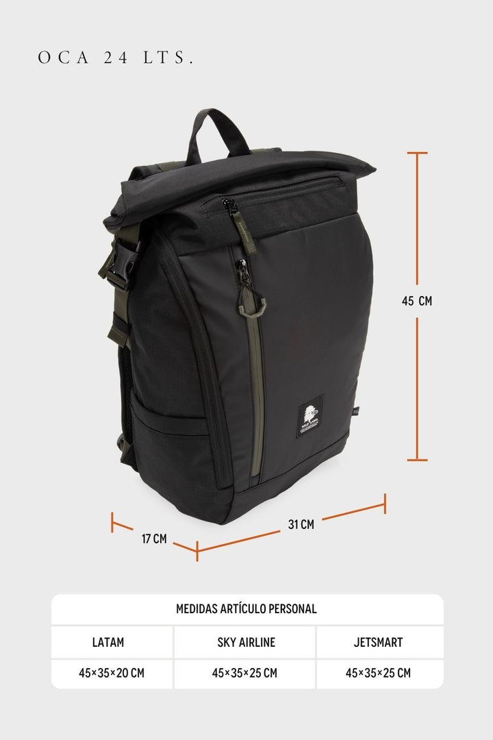 Mochila Travel Oca Reciclada Negra 24 Lts.