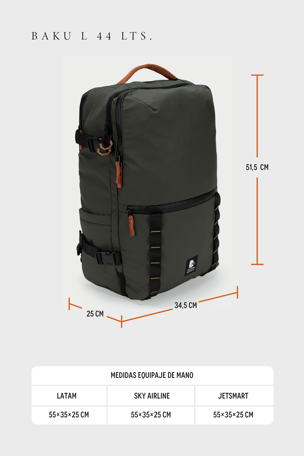 Mochila Travel Baku L Reciclada Verde 44 Lts.