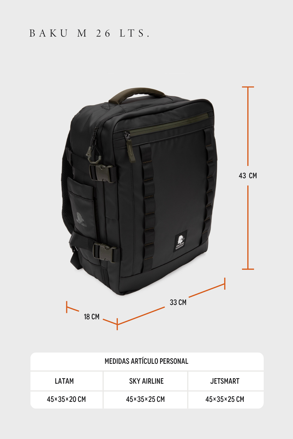 Mochila Travel Baku M Reciclada Negra 26 Lts.