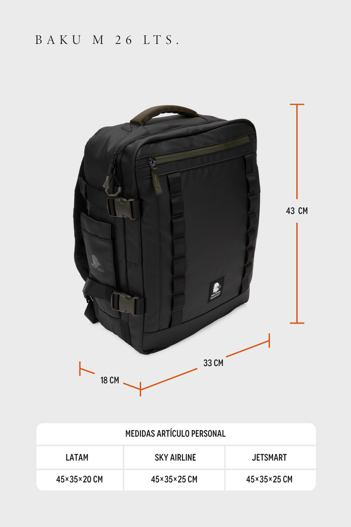 Mochila Travel Baku M Reciclada Negra 26 Lts.