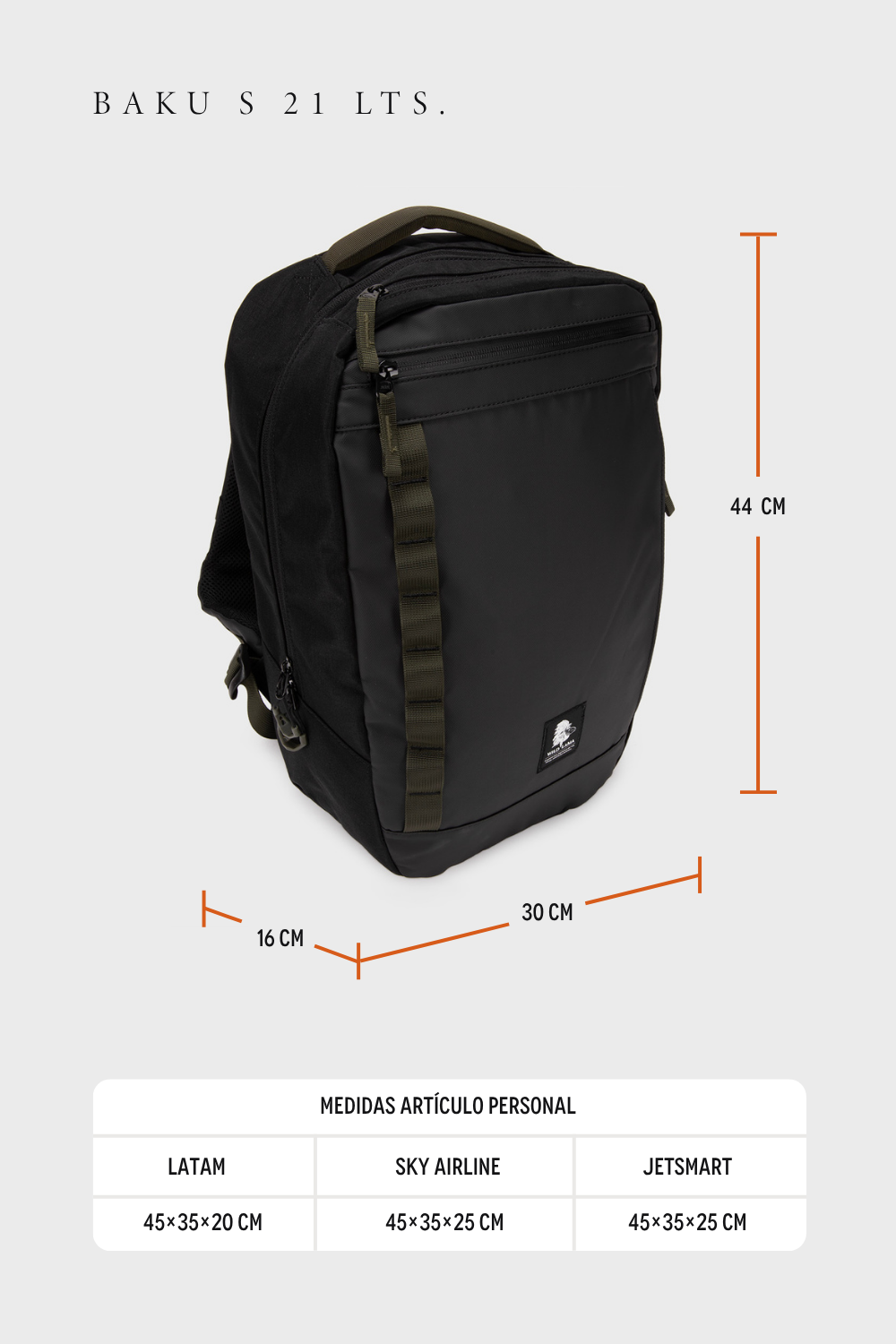 Mochila Travel Baku S Reciclada Negra 21 Lts.