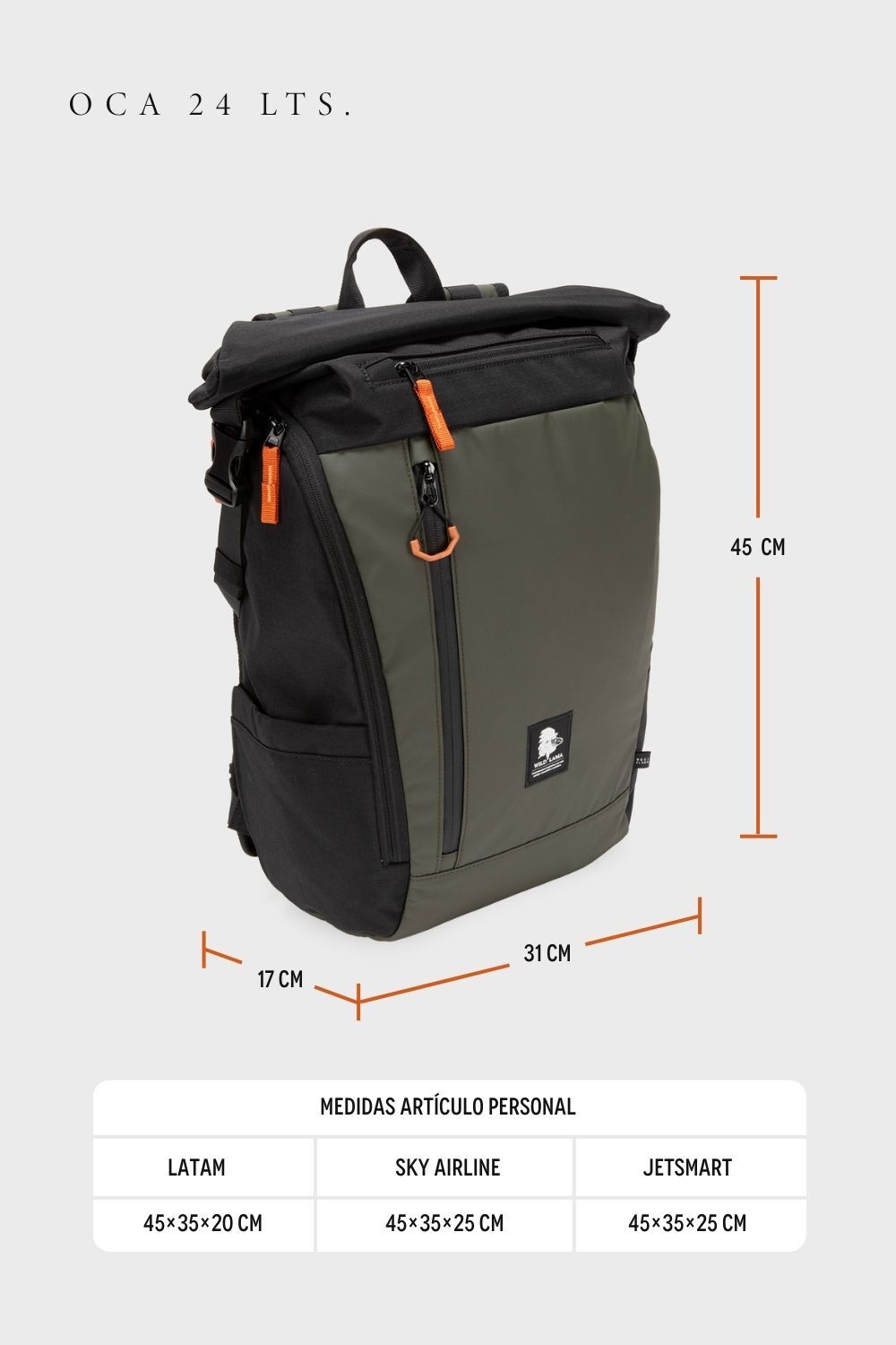 Mochila Travel Oca Reciclada Verde 24 Lts.