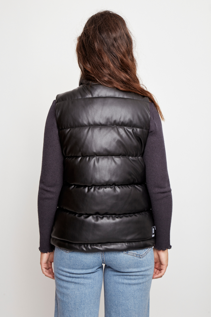 Parka Chic Puffa Pu Sin Mangas Reciclada Negra Mujer