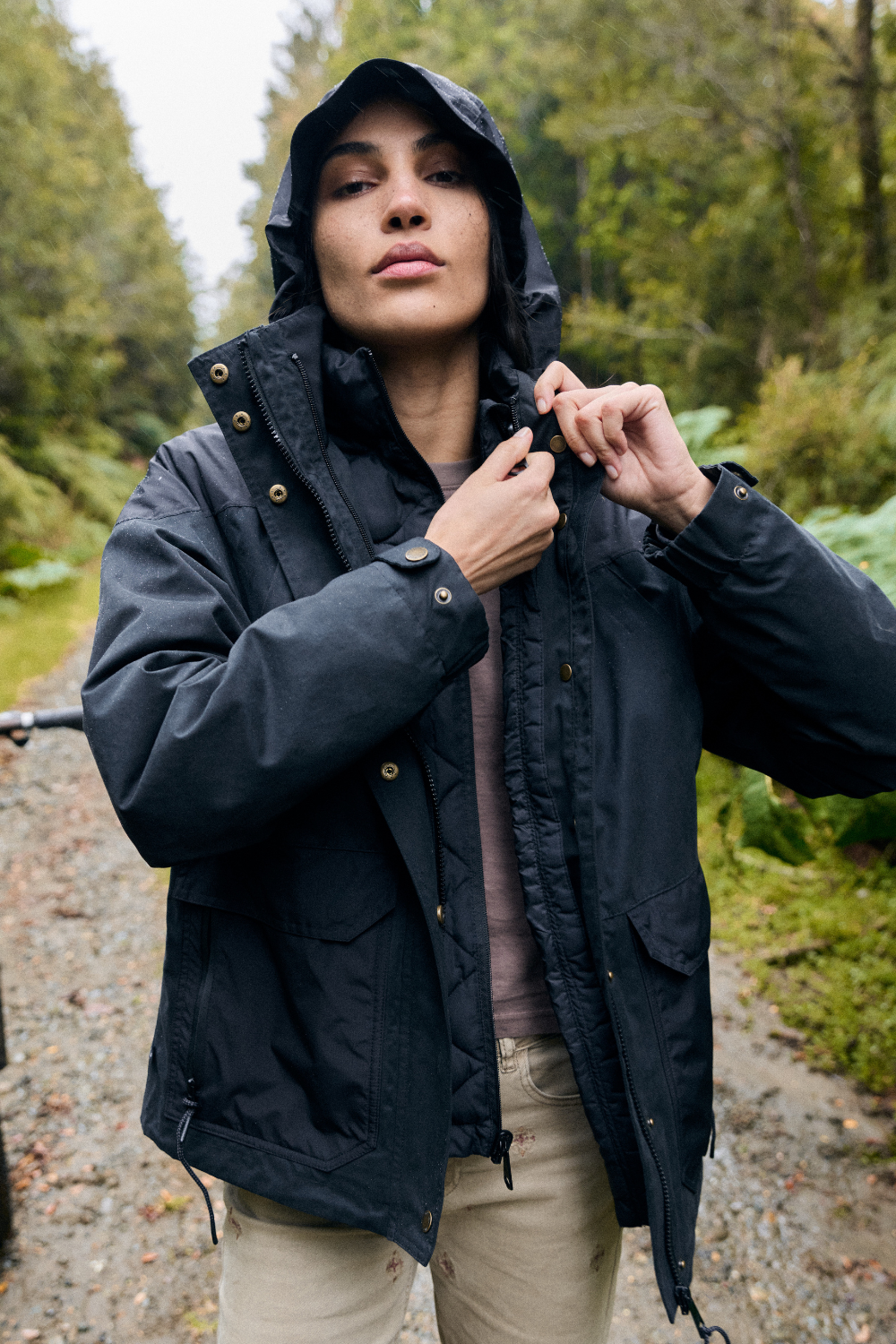 Parka Impermeable Ruga 3 en 1 Reciclada Negra Mujer