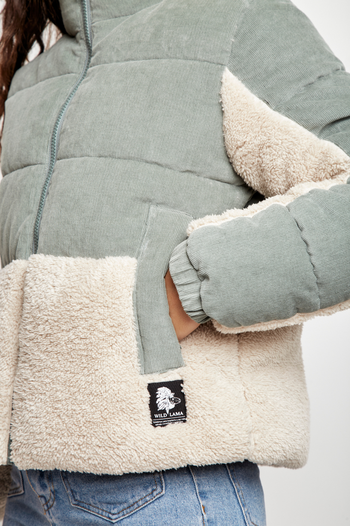 Parka Tala Reciclada Verde y Beige Mujer